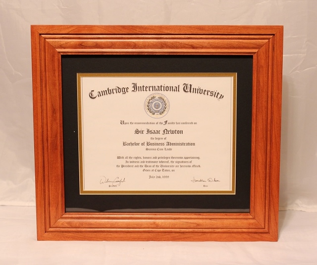 Warm Cherry Stain on a Solid Cherry Diploma Frame